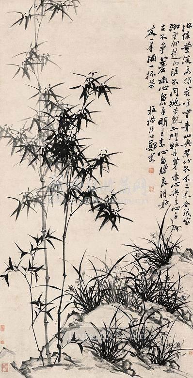 Zhen banqiao Chinse bamboo 12 old China ink Oil Paintings
